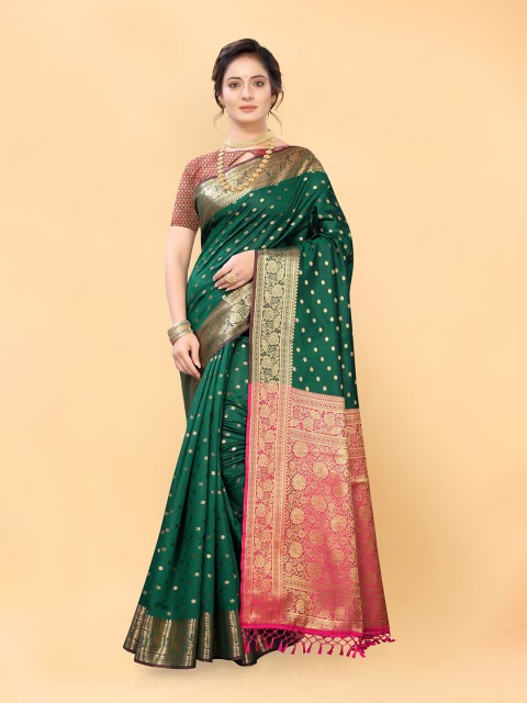 

Viva N Diva Green & Pink Woven Design Zari Silk Blend Kanjeevaram Saree
