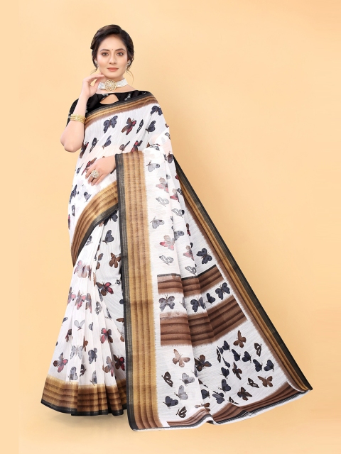 

Viva N Diva White & Blue Floral Khadi Saree