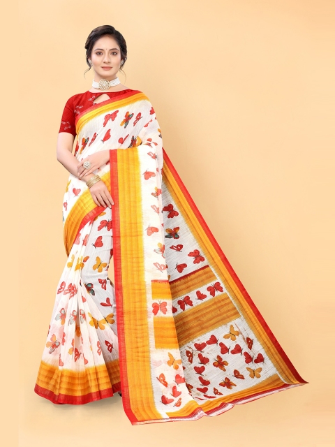 

Viva N Diva White & Red Ethnic Motifs Printed Khadi Saree