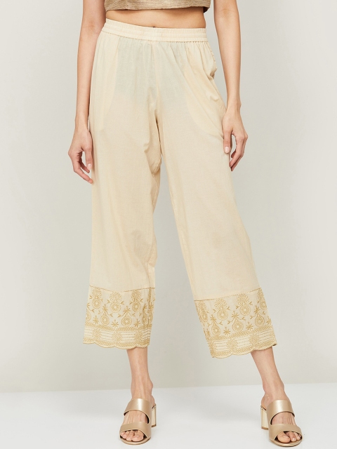 

Melange by Lifestyle Women Beige & Gold-Toned Ethnic Motifs Embroidered Cropped Ethnic Palazzos