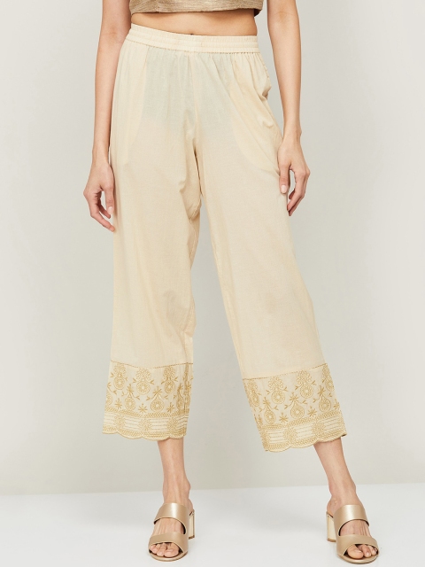

Melange by Lifestyle Women Beige Ethnic Motifs Hem Design Cropped Palazzos