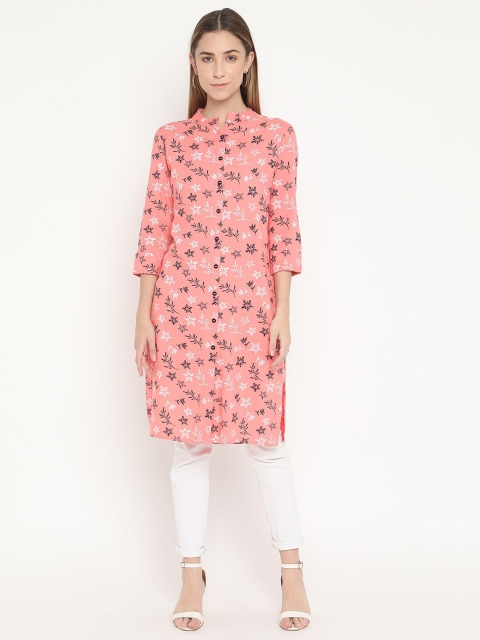 

V2 Value & Variety Women Peach-Coloured Floral Printed Straight Kurta