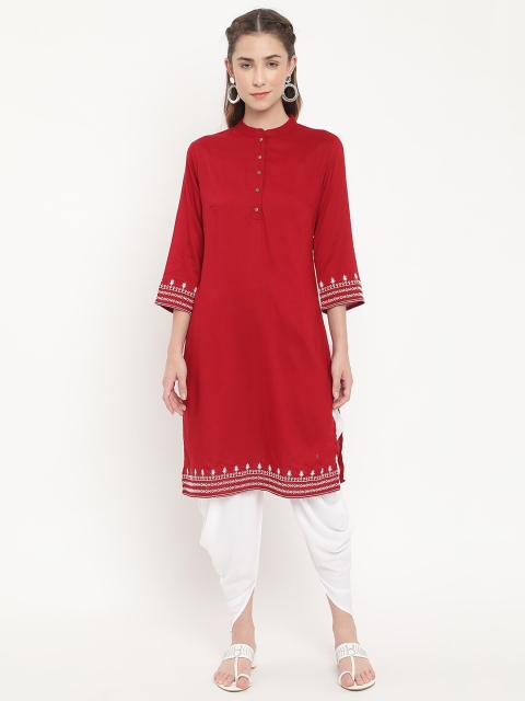 

V2 Value & Variety Women Maroon Embroidered Kurta