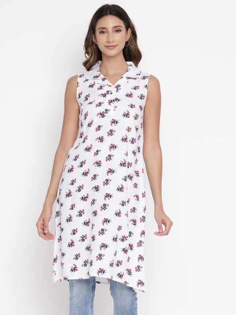 

V2 Value & Variety White & Blue Floral Printed Kurti
