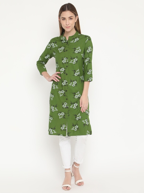 

V2 Value & Variety Women Green & White Floral Printed Floral Kurta