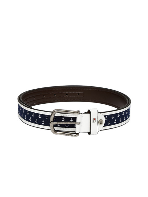 

Tommy Hilfiger Men Navy & White Printed Genuine Leather Belt, Navy blue