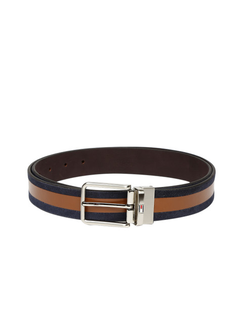 

Tommy Hilfiger Men Navy & Brown Genuine Leather Belt, Navy blue
