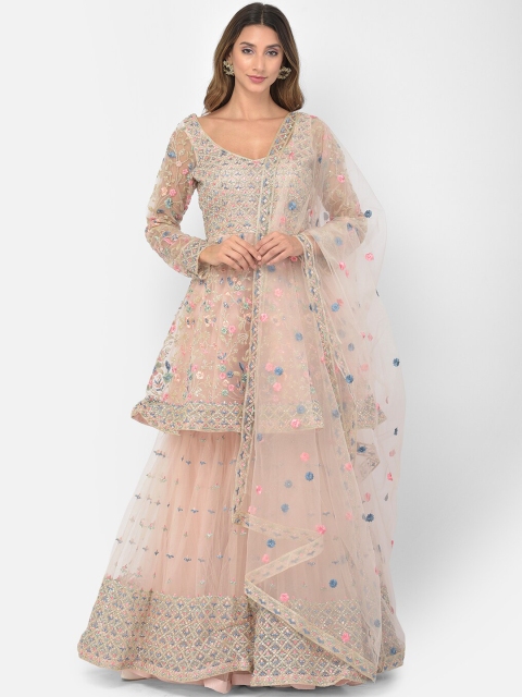 

Neerus Women Peach-Coloured Ethnic Embroidered Empire Kurta with Skirt & Dupatta