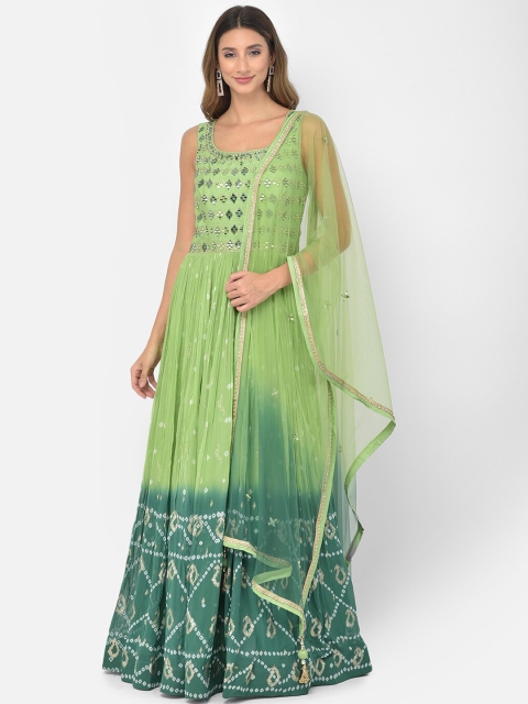 

Neerus Women Green Ethnic Motifs Pleated Mirror Work Kurta with Pyjamas & With Dupatta