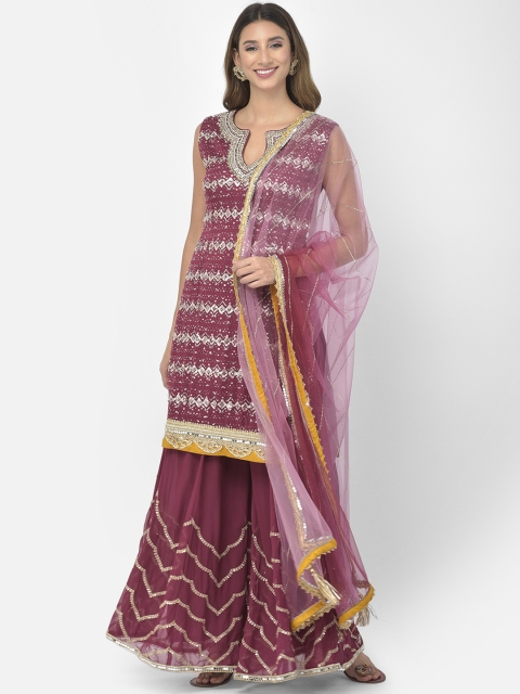 

Neerus Women Maroon Ethnic Motifs Embroidered Regular Sequinned Kurta with Palazzos