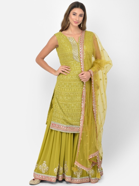 

Neerus Women Green Ethnic Motifs Embroidered Regular Kurta with Sharara & Dupatta