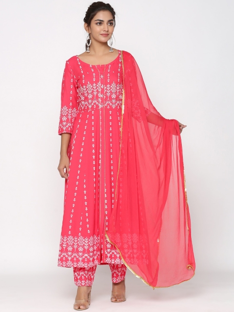 

UNISETS Women Pink Floral Embroidered Empire Kurta with Salwar & Dupatta