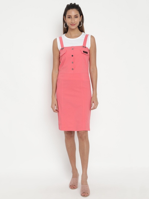 

V2 Value & Variety Pink & White Pinafore Dress With T-shirt
