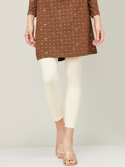 

Melange by Lifestyle Off White Ankle Length Cotton Leggings