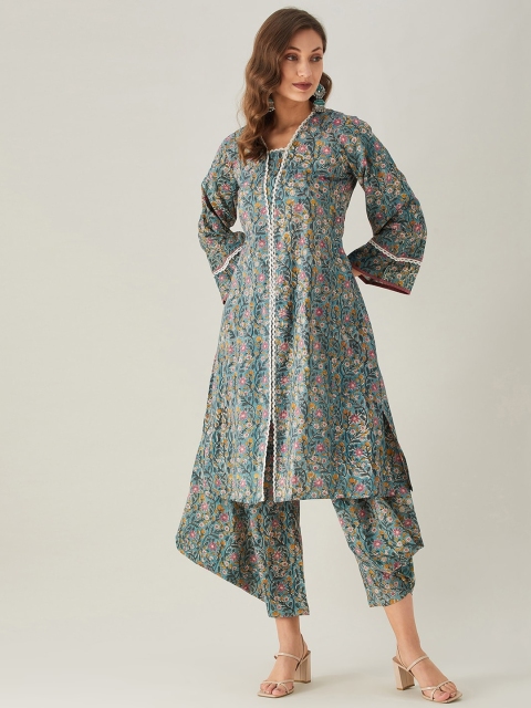 

The Kaftan Company Women Blue Ethnic Motifs Printed Regular Pure Cotton Kurti with Dhoti Pants