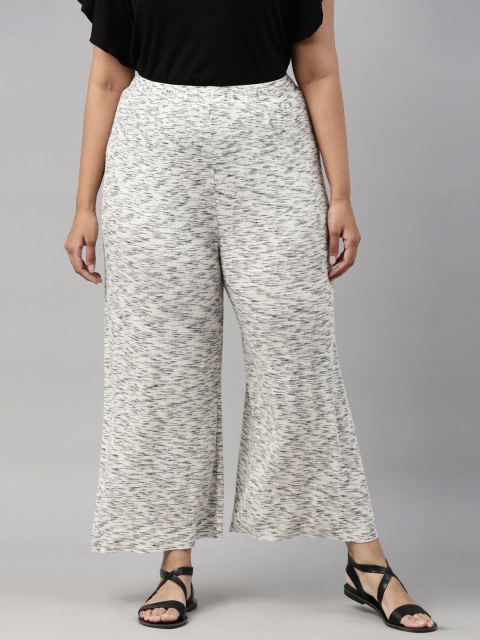 

The Pink Moon Women Off White & Grey Printed Knitted Palazzos