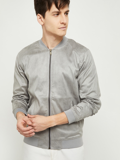 

max Men Grey Windcheater Bomber Jacket