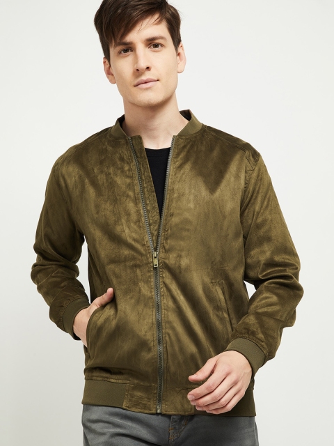 

max Men Olive Green Bomber Jacket