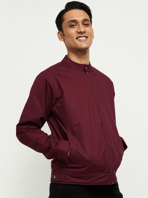 

max Men Maroon Solid Windcheater Pure Cotton Bomber Jacket