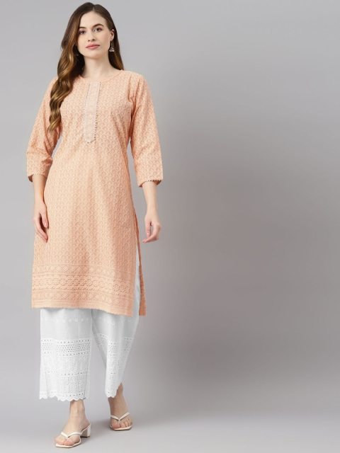 

Readiprint Fashions Women Orange Ethnic Motifs Embroidered Chikankari Pure Cotton Kurta with Palazzos