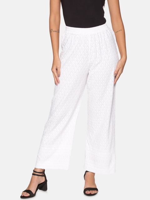 

Saffron Threads Women White Embroidered Palazzos