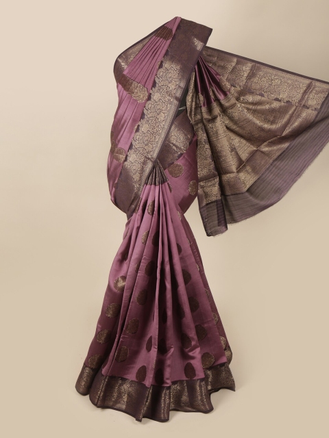 

Pothys Violet & Gold-Toned Woven Design Pure Silk Saree