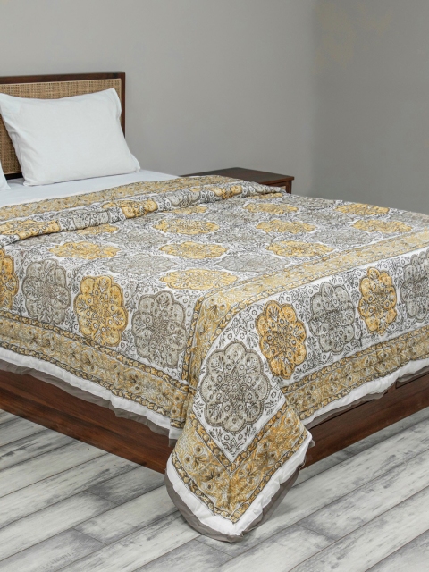 

Fabindia Yellow & White Ethnic Motifs Summer 400 GSM Single Bed Quilt