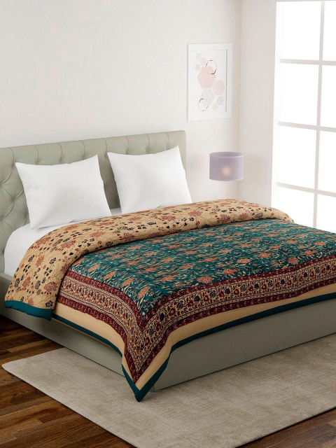 

Fabindia Teal & Maroon Floral Mild Winter 400 GSM Double Bed Quilt