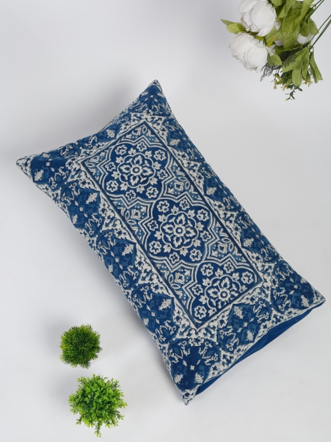 

Fabindia Navy Blue & White Printed Cotton Pillow Cover