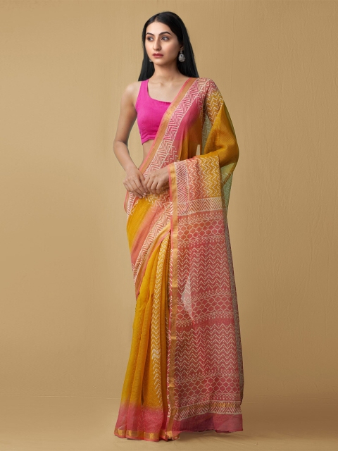 

Unnati Silks Brown & Pink Printed Kota Pure Cotton Saree