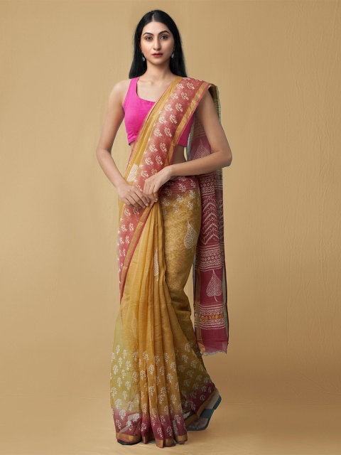 

Unnati Silks Brown & Pink Woven Design Zari Pure Cotton Kota Saree