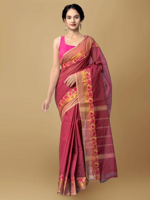 

Unnati Silks Maroon & Gold-Toned Zari Pure Cotton Chettinad Saree