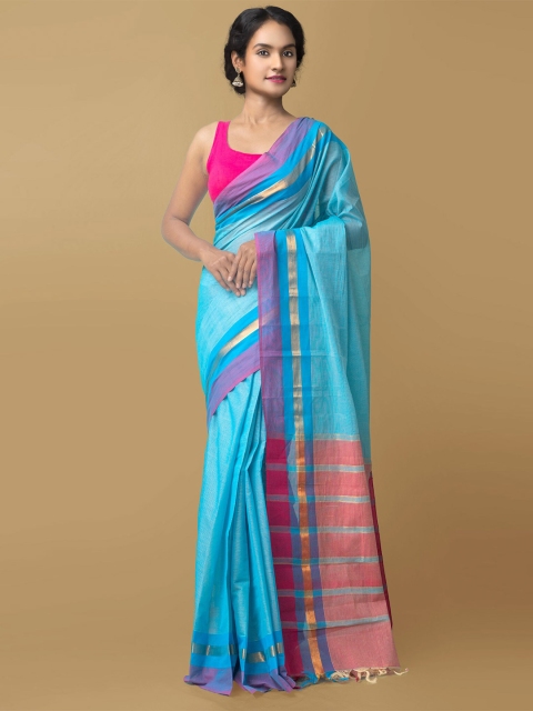 

Unnati Silks Blue & Pink Zari Pure Cotton Pavani Mangalagiri Saree