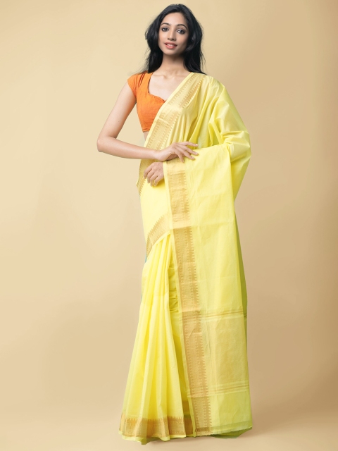 

Unnati Silks Yellow & Gold-Toned Woven Design Pure Cotton Mangalagiri Saree