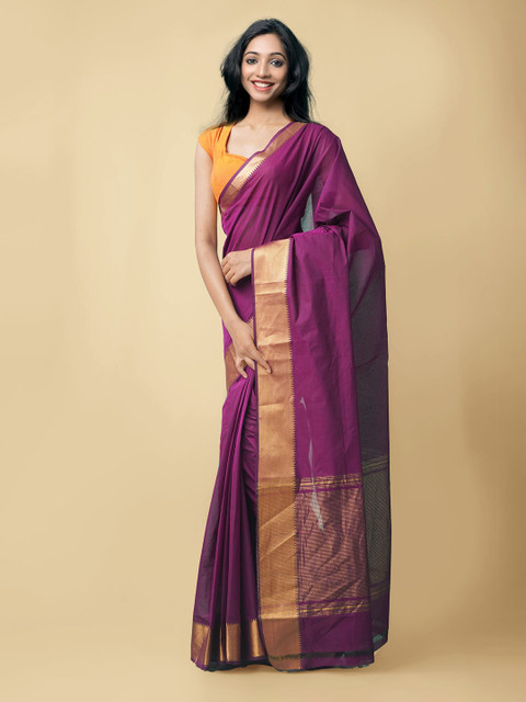 

Unnati Silks Purple & Gold Woven Design Pure Cotton Mangalagiri Saree