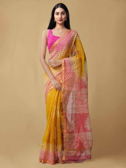 

Unnati Silks Brown & Pink Floral Zari Pure Cotton Kota Saree