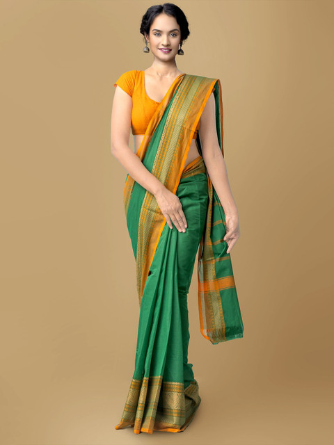 

Unnati Silks Green & Yellow Woven Design Chettinad Pure Cotton Saree