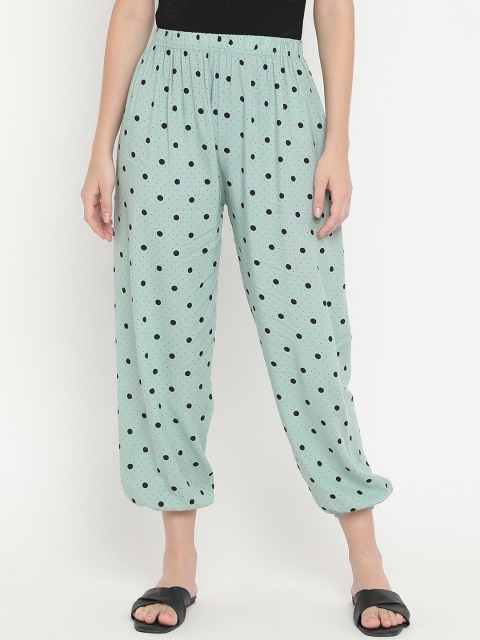 

V2 Value & Variety Women Sea-Green & Black Polka Dots Printed Harem Pants