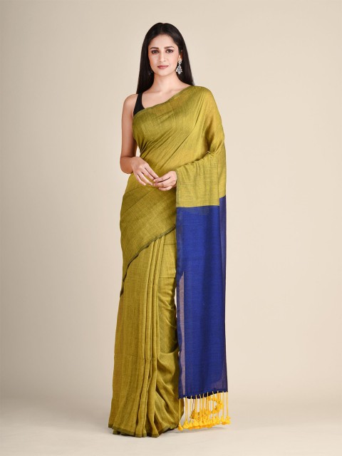 

Arhi Mustard Yellow & Navy Blue Pure Cotton Saree