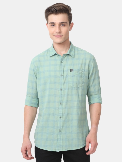 

HERE&NOW Men Green Slim Fit Checked Casual Shirt