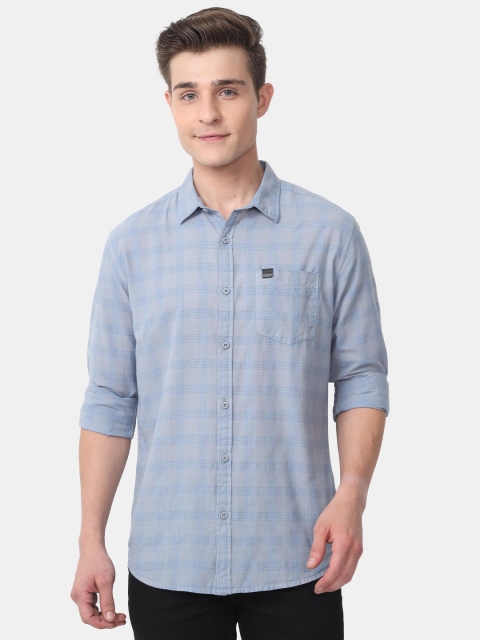 

HERE&NOW Men Blue Slim Fit Opaque Checked Casual Cotton Shirt