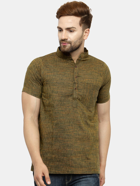 

Enchanted Drapes Men Green Thread Work Pure Cotton Kurta