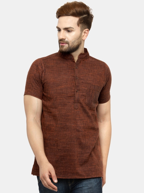

Enchanted Drapes Men Rust Thread Work Handloom Kurta