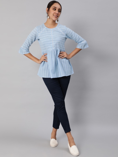 

Jaipur Kurti Women Blue Striped Top with Trousers