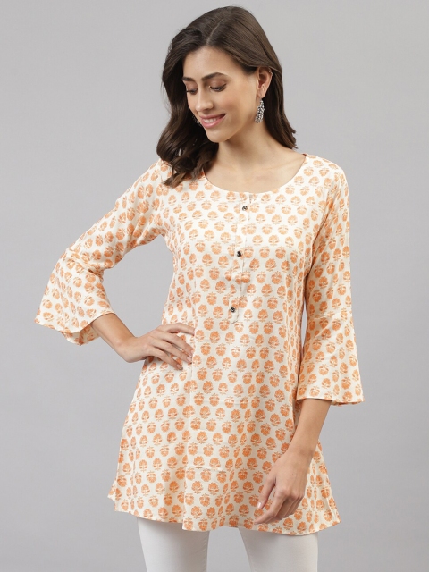 

TANKHI Orange & Off White Cotton Printed Tunic