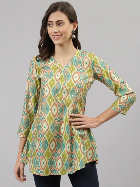 

TANKHI Women Green Geometric Printed Tunic