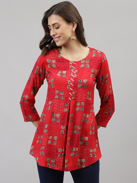 

TANKHI Red & Blue Printed Cotton Tunic