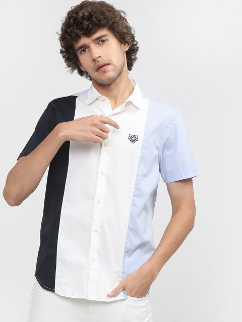 

HIGHLANDER Men Blue Colourblocked Slim Fit Casual Shirt