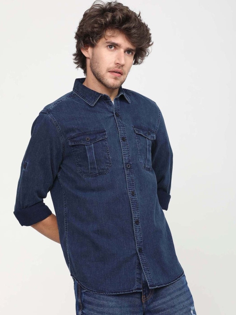 

HIGHLANDER Men Navy Blue Slim Fit Opaque Casual Shirt