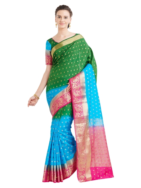 

Viva N Diva Green & Blue Ethnic Motifs Zari Silk Blend Saree